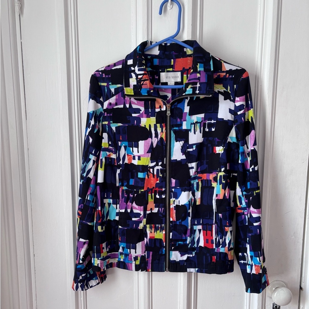 Erin London Lightweight Zip Front Abstract Shapes Jacket Size Small